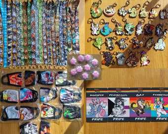 Pins Fursona, mascarillas, cordones, pulseras, llaveros y otros productos