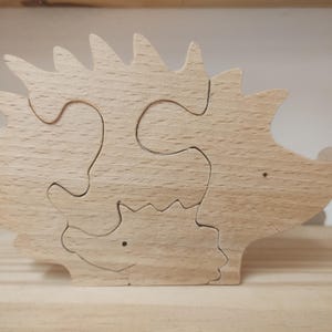 wooden hedgehog and cub puzzle