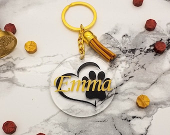 Pata de llavero personalizable encerrada por un corazón | Gato | Perro | Los amantes de los animales | Los dueños de perros | Dueños de gatos