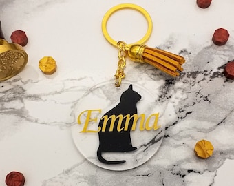 Llavero personalizable con | Cat Motif Gato | Los amantes de los animales | Dueños de gatos