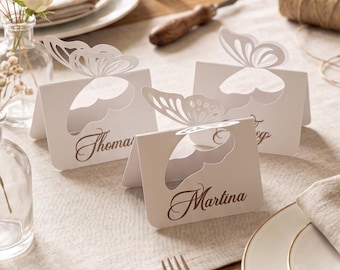 Tarjetas de mesa personalizadas para bodas – Tarjetas de identificación elegantes, decoración de mesas – Papelería nupcial, etiquetas de identificación para invitados – Plano de asientos