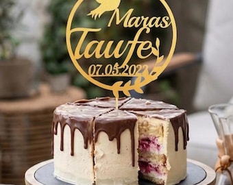 Adorno para tarta de bautizo con nombres y fecha personalizados