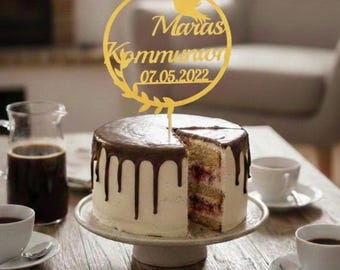 Adorno para tarta de comunión con nombres y fecha personalizados