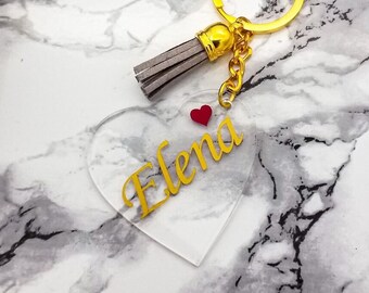 Llavero personalizable en forma de corazón hecho de vidrio acrílico para el Día de San Valentín / Cumpleaños u otras ocasiones