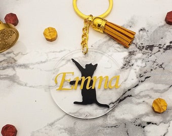 Llavero personalizable con un gato jugando | Gato | Los amantes de los animales | Dueños de gatos