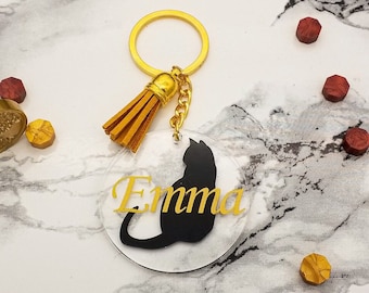 Llavero personalizable con un | sedentario para gatos Gato | Los amantes de los animales | Dueños de gatos