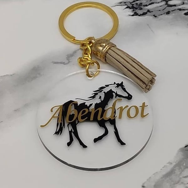 Personalisierbarer Pferde Schlüsselanhänger gescheckt aus Acrylglas | Pferdeliebhaber| Pferdemädchen | Pferdegeschenk
