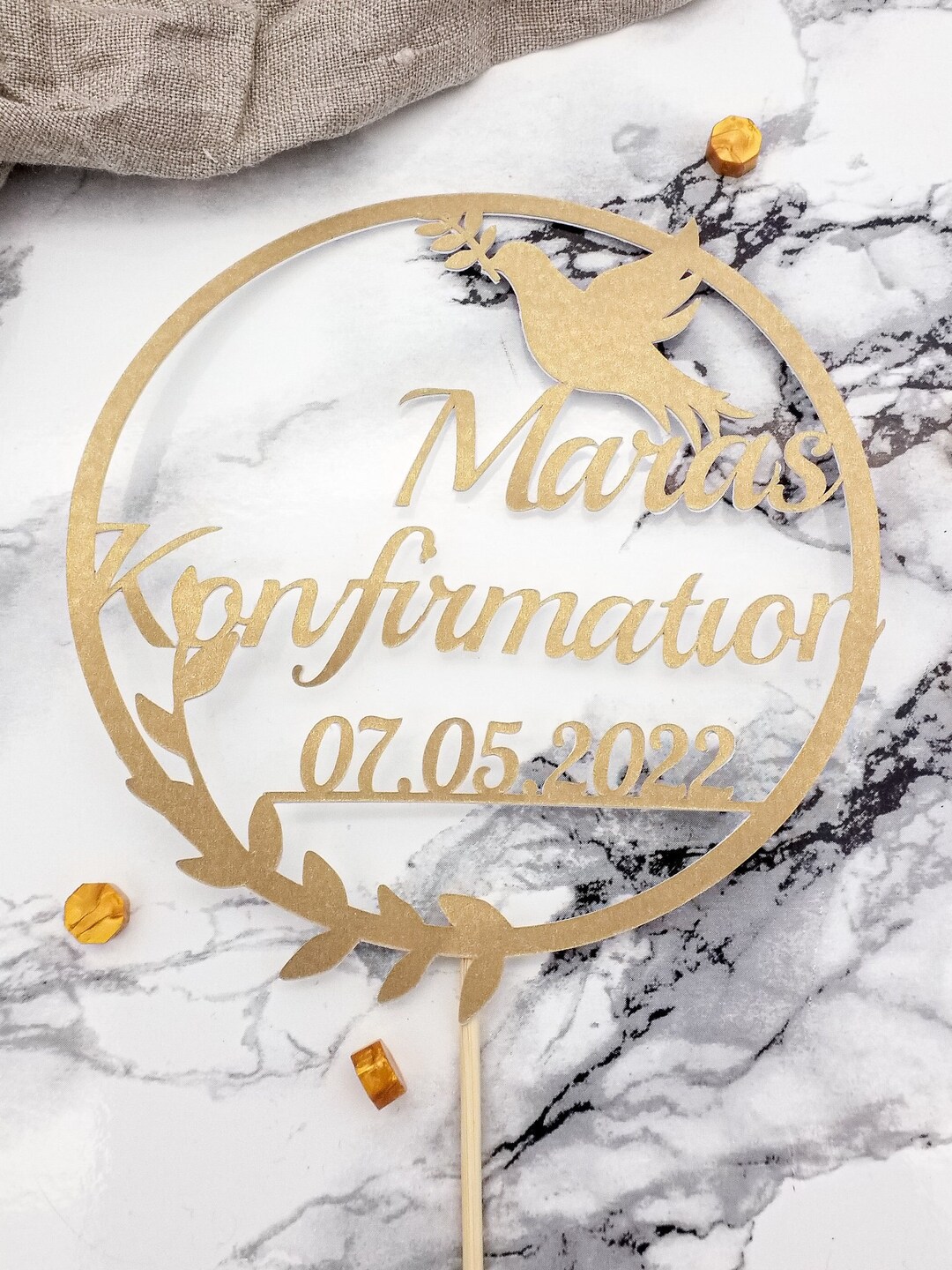Cake Topper zur Konfirmation mit personalisierbaren Namen und Datum