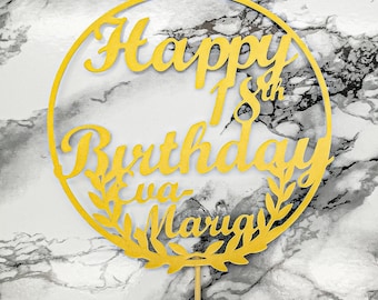 Topper de pastel personalizable "Feliz cumpleaños"