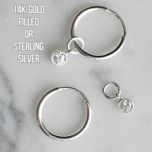 Petite Sterling Silver CZ Diamond Earring Charms - Tiny Simulated Diamond Charm for Earring - Sterling Cubic Zirconia Charm for Hoop Earring