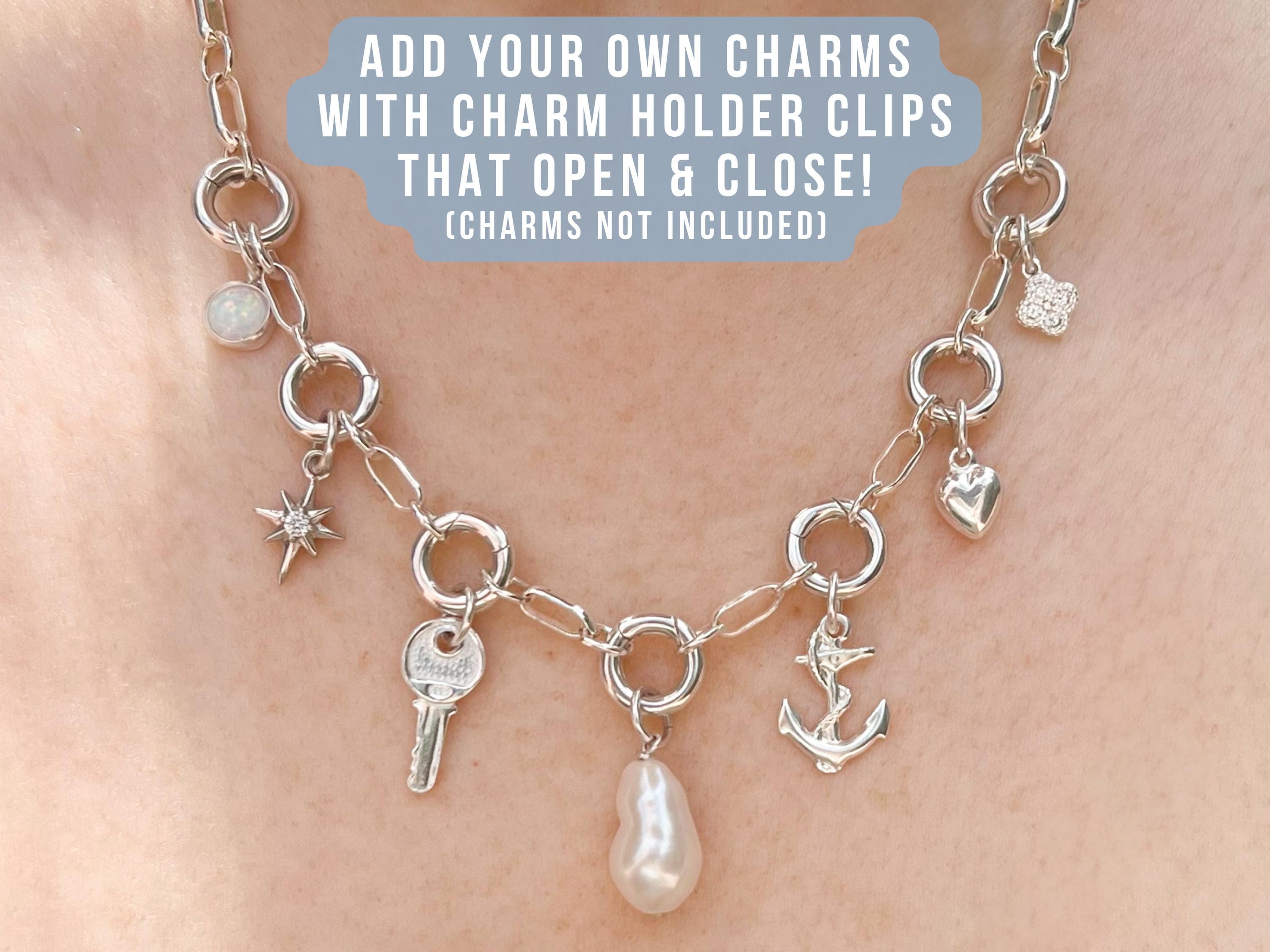 Sterling Silver Multiple Charm Holder Necklace - 925 Silver Charm
