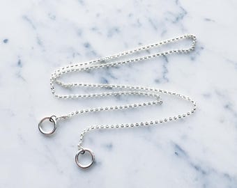Sterling Silver Dainty Rolo Chain Carabiner Necklace - Carabiner Chain Necklace Silver with Loop - 1.4mm Tiny Rolo Chain for Carabiner