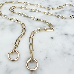 14k Gold Filled Paperclip Chain Carabiner Necklace  - 8.6mm Gold Fill Paperclip Chain Vermeil Carabiner - Open Chain with Loop for Carabiner