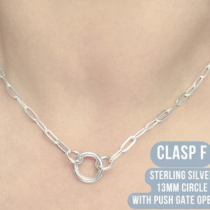 Sterling Silver Paperclip Carabiner Chain - 8.6mm Paperclip Chain Carabiner Necklace Silver - Open Chain with Loop Ring for Carabiner Silver Clasp F