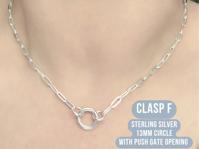 Sterling Silver Paperclip Carabiner Chain - 8.6mm Paperclip Chain Carabiner Necklace Silver - Open Chain with Loop Ring for Carabiner Silver Clasp F