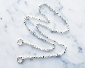 Sterling Silver Rolo Chain Carabiner Necklace - 2.3mm Medium Rolo Carabiner Chain Silver - Open Chain with Loop Ring for Carabiner Silver