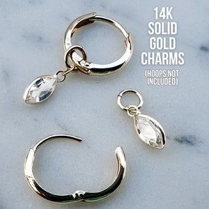 14k Solid Gold Earring Charm - Marquise Topaz Diamond Charm for Earring Hoops - 14k Hoop Charms - 14k Gold Charm for Hoop Earring with Charm