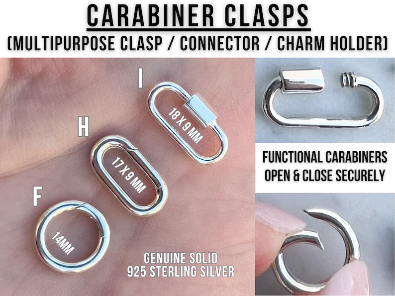 Sterling Silver Paperclip Carabiner Chain - 8.6mm Paperclip Chain Carabiner Necklace Silver - Open Chain with Loop Ring for Carabiner Silver image 2