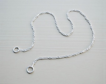 Sterling Silver Dainty Trombone Chain Carabiner Necklace - 6.6mm Mini Victorian Old World Albert Chain - Open Chain with Loops for Carabiner