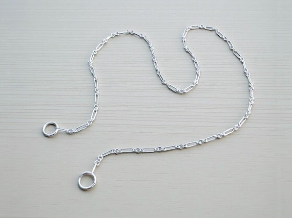Sterling Silver Dainty Trombone Chain Carabiner Necklace - 6.6mm Mini Victorian Old World Albert Chain - Open Chain with Loops for Carabiner