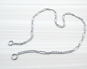Sterling Silver Trombone Chain Carabiner Necklace - 10.7mm Victorian Old World Albert Carabiner Chain - Open Chain with Loops for Carabiner