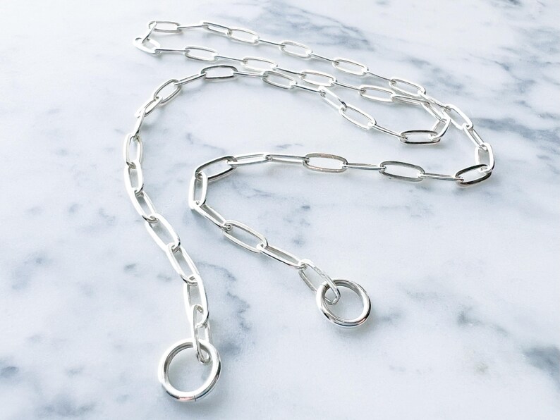 Sterling Silver Paperclip Carabiner Chain - 8.6mm Paperclip Chain Carabiner Necklace Silver - Open Chain with Loop Ring for Carabiner Silver image 7