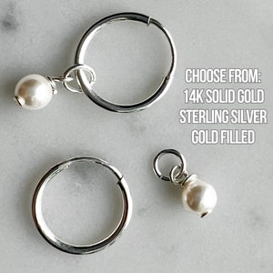 Sterling Silver Pearl Earring Charm - Pearl Charm for Earring - 925 Silver Hoop Earring with Charm - Sterling, Solid Gold or Gold Filled