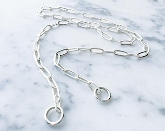 Sterling Silver Paperclip Carabiner Chain - 8.6mm Paperclip Chain Carabiner Necklace Silver - Open Chain with Loop Ring for Carabiner Silver