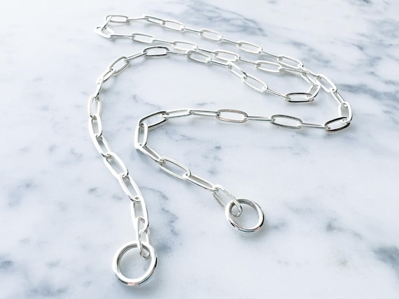 Sterling Silver Paperclip Carabiner Chain - 8.6mm Paperclip Chain Carabiner Necklace Silver - Open Chain with Loop Ring for Carabiner Silver