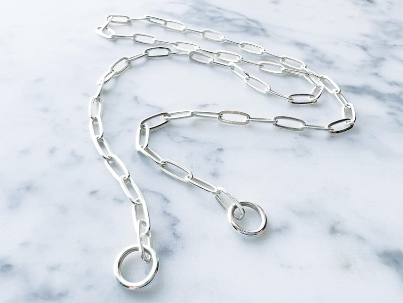 Sterling Silver Paperclip Carabiner Chain - 8.6mm Paperclip Chain Carabiner Necklace Silver - Open Chain with Loop Ring for Carabiner Silver Chain Only No Clasp