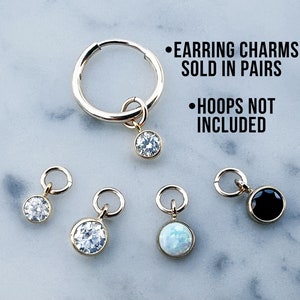 14k Gold Filled Earring Charm - Simulated Opal Diamond Charm for Earring Gold - Gold Charm for Hoop Earring - Earring with Charm Gold