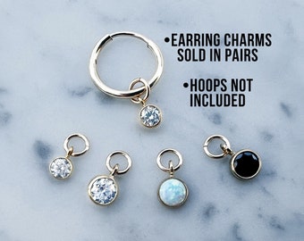 14k Gold Filled Earring Charm - Simulated Opal Diamond Charm for Earring Gold - Gold Charm for Hoop Earring - Earring with Charm Gold