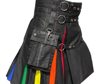 Rainbow Hybrid Pride Kilt LGBT Gay Kilt Modern Utility Kilts For Men & Gay Size 28" to 60"