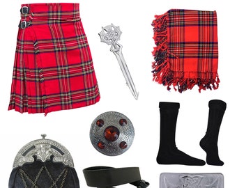 Men's Scottish Kilt Outfit Dress Traditional Kilt Set Available in Various 50+ Tartan Colors.