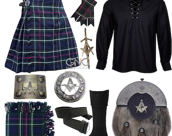 Men's Scottish Masonic Sporran  Wedding Outfit Kilt Dress Traditional Kilt Outfit Available in Various 50+ Tartan Colors
