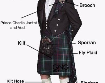 Completo da uomo in kilt da matrimonio con giacca Prince Charlie, 12 pezzi