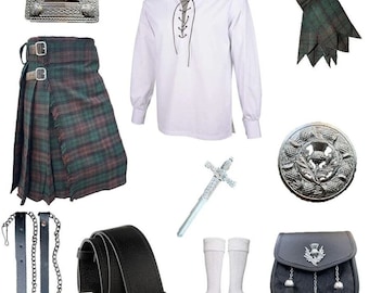 Men's Scottish Kilt Outfit Traditional Thistle Kilts Set Wedding Kilt 10 PCS Available in Different 45 Tartans