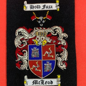 McLeod Family Crest Badge Hand Embroidered Bullion and Wire Family Crest Badges