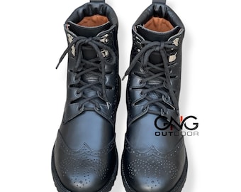 Men's Scottish Handmade Black Leather Ghillie Brogues Kilt Boots Traditional Kilt Boots with Rubber Sole