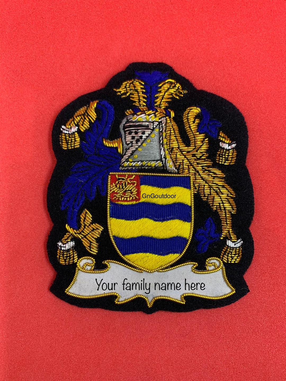 Family Crest Blazer Badge Hand Embroidered Bullion and Wire