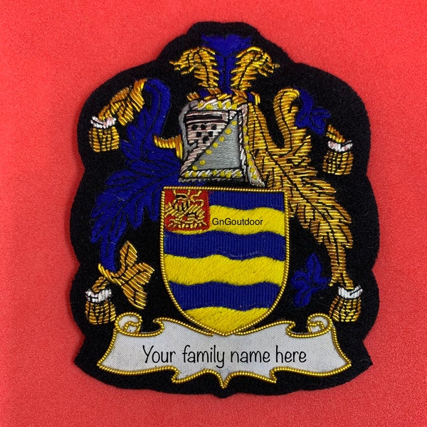 Family Crest Blazer Badge Hand Embroidered Bullion and Wire Coat Of Arms Blazer Badge Customise Family Coat Of Arms Blazer Badges