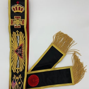 Masonic Scottish Rite 32nd 32 Degree Rose Croix Shoulder Sash 32 Degree Scottish Rite Hand Embroidered Bullion And Wire Sash