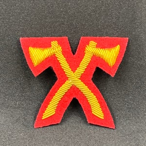 Mess Dress Crossed Axes Hand Embroidered Gold Bullion On Red Cloth Axes
