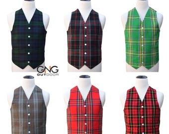 Chaleco de tartán para boda de hombre, chaleco de 5 botones para kilt escocés, disponible en más de 45 tartanes.