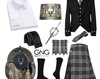 Męski kilt argyle, 10 elementów, szkocki strój, tradycyjny 8-jardowy zestaw kiltów ślubnych, dostępny w różnych kolorach tartanu