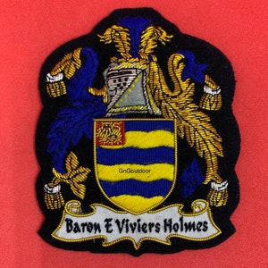Viviers Family Crest Badge Baron E Viviers Holmes Hand Embroidered Bullion and Wire Family Crest Jacket Patch