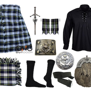 Scottish Men&#39;s 10 Pieces Kilt Outfit Wedding Kilt Set Available in Various 45+ Tartan Colors