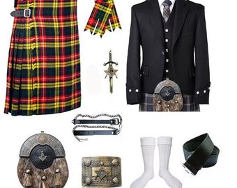 Scottish Men's Argyle Jacket Wedding Outfit Dress Traditional Kilt Outfit Available in Various 100+ Tartan Colors.