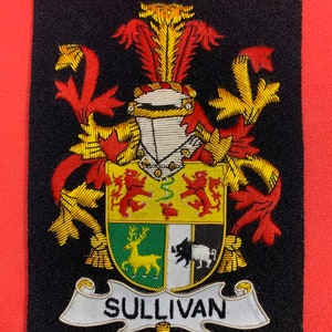 Sullivan Family Crest Badge Hand Embroidered Bullion and Wire Family Crest Badges