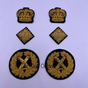 Hand Embroidered Gold Bullion Wire Rank Set Shoulder Rank Badges Handmade Crown And Pip And Wreath Set